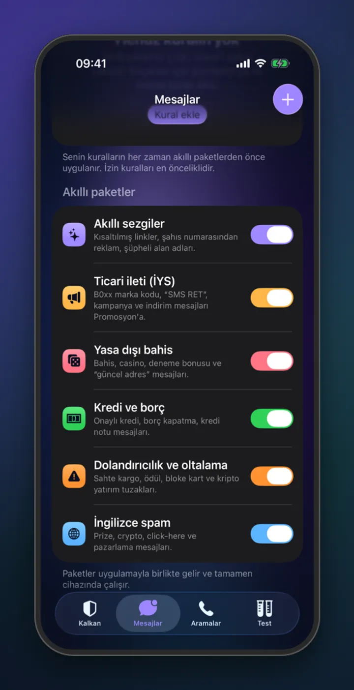Kalkan: SMS ve Arama Filtresi · 3