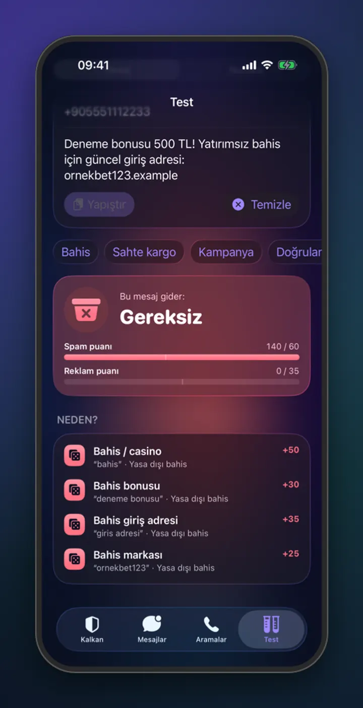 Kalkan: SMS ve Arama Filtresi · 2